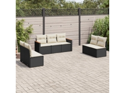 Vidaxl 7 Pcs Conjunto De Sofás P/ Jardim C/ Almofadões Vime Pe Preto