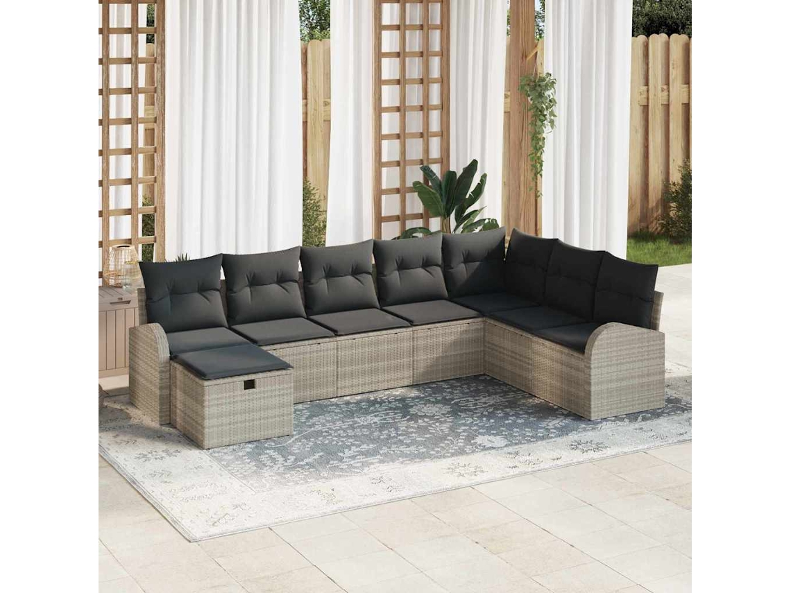 Vidaxl Conjunto De Sofá De Jardim 8 Unid. Cinzento-claro Vime Pe