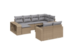 Conjunto 11 sofás de jardim c/ almofadões VIDAXL vime PE bege
