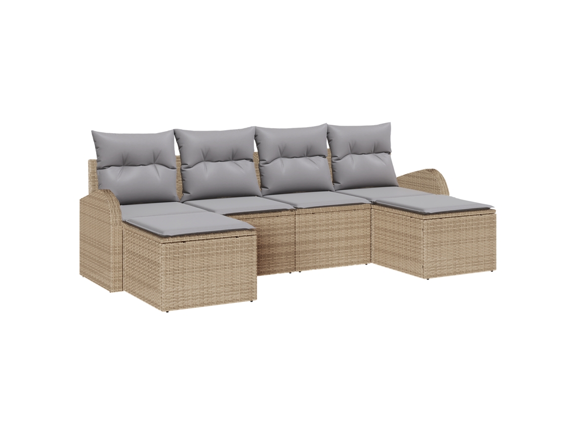 Conjunto 6 Sofá De Jardim Vidaxl Bege Vime Pe (124 X 62 X 85 Cm)