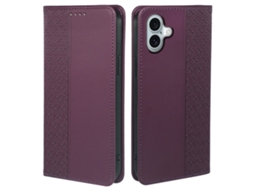Capa Em Couro Pu Com Suporte Para Apple Iphone 16 Plus - Roxo Escuro