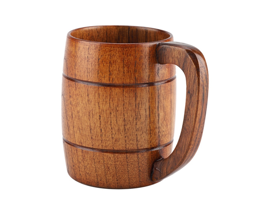 Caneca de Madeira Natural Estilo Retrô, Grande Capacidade, Cerveja, Chá Ou Água, Clássica com Alça AQUAFORGE