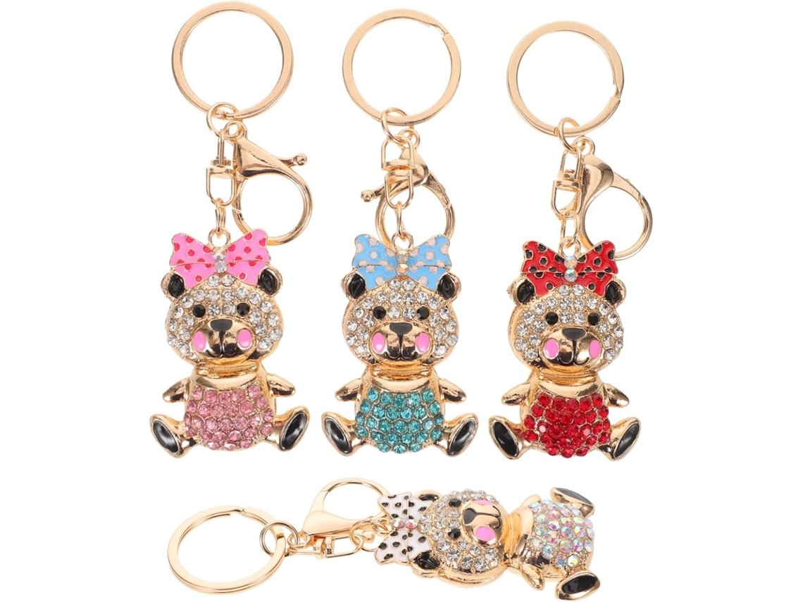 Conjunto De 4 Chaveiros De Urso Com Laço Brilhante Para Bolsa, Mochila, Festa E Nécessaire.