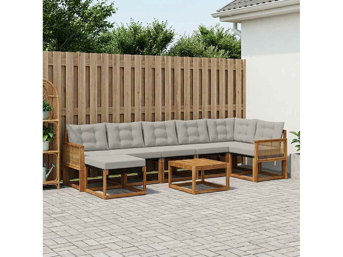 Vidaxl Conjunto De Sofás Para Exterior 8 Pcs Natural E Cinzento-claro
