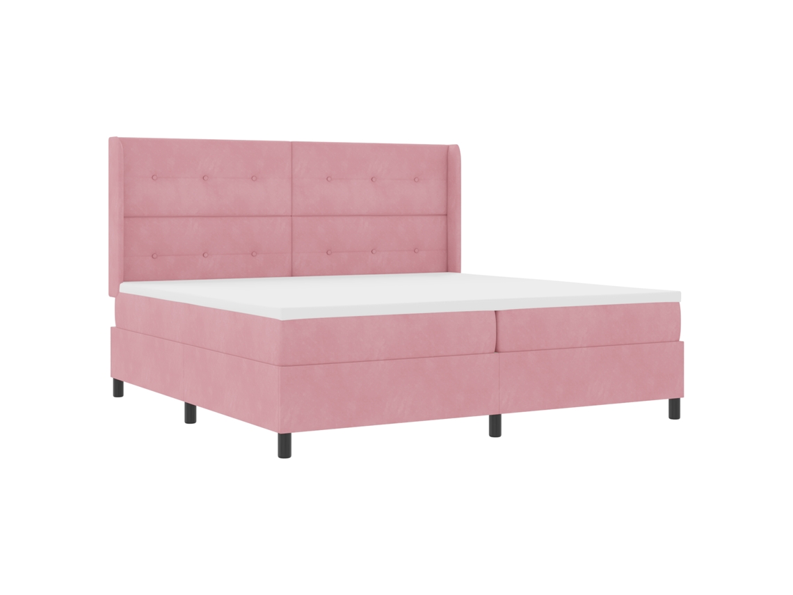 Conjunto 1 Cama Box Vidaxl Rosa Veludo (200 X 200 Cm)