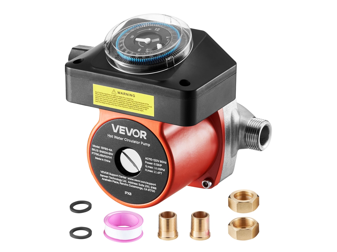 Bomba De Circulação De Água Quente Com Temporizador De 38 Lpm 100 W Vevor