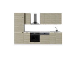 Linha De Fama Da Cozinha, 300cm, Pt Mármore, Carvalho Lambris/branco, Branco, Vicco
