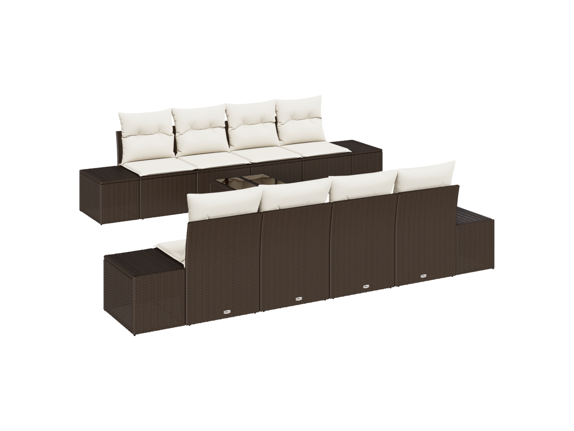 Conjunto 8 Sofá De Jardim Vidaxl Castanho Vime Pe (239 X 62 X 69 Cm)