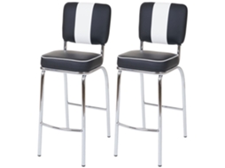 Conjunto de 2 Bancos de Bar em Polipele Branca e Preta com Metal de Design Retro Tdb04025 MOBIKASA
