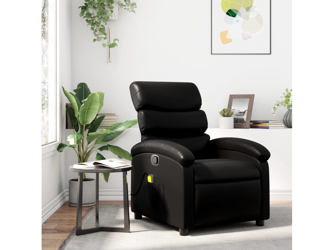 Vidaxl Poltrona De Massagem Reclinável Em Couro Sintético Preto
