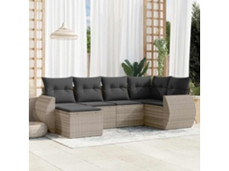 Vidaxl 6 Pcs Conj. Sofás Jardim Com Almofadões Vime Pe Cinzento-claro