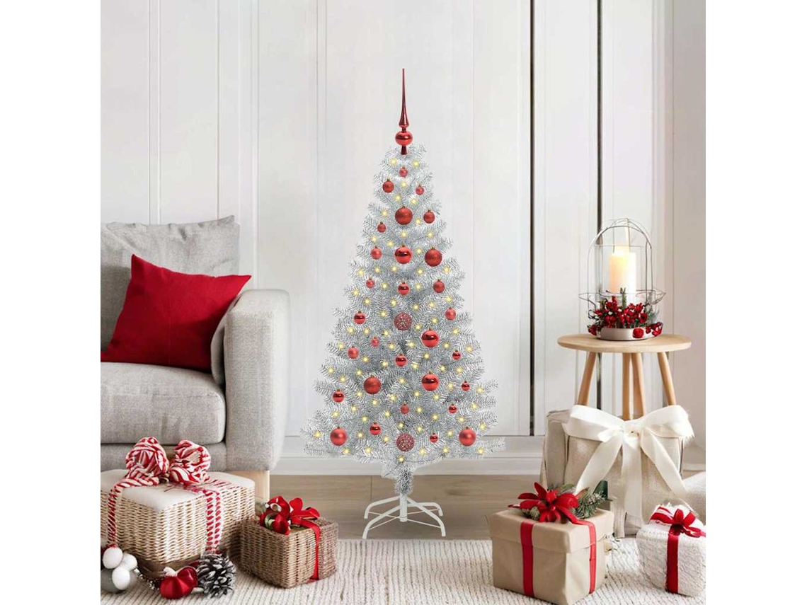 Vidaxl Árvore De Natal Com 150 Leds Com Suporte Prateado 120 Cm Pet