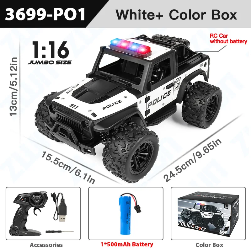 (branco) Liga De Alta Velocidade Off Road Polícia Carro De Controle Remoto Com Efeitos Sonoros De Música E Luz Led, Brinquedos Ao Ar Livre