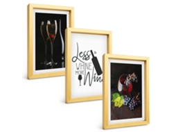 Conjunto De Pinturastaças De Vinho, Uvas, Slogan Moldura Dourada Quadros Para A Sala De Estar Espelharte (3 Peças 20x30 Cm)
