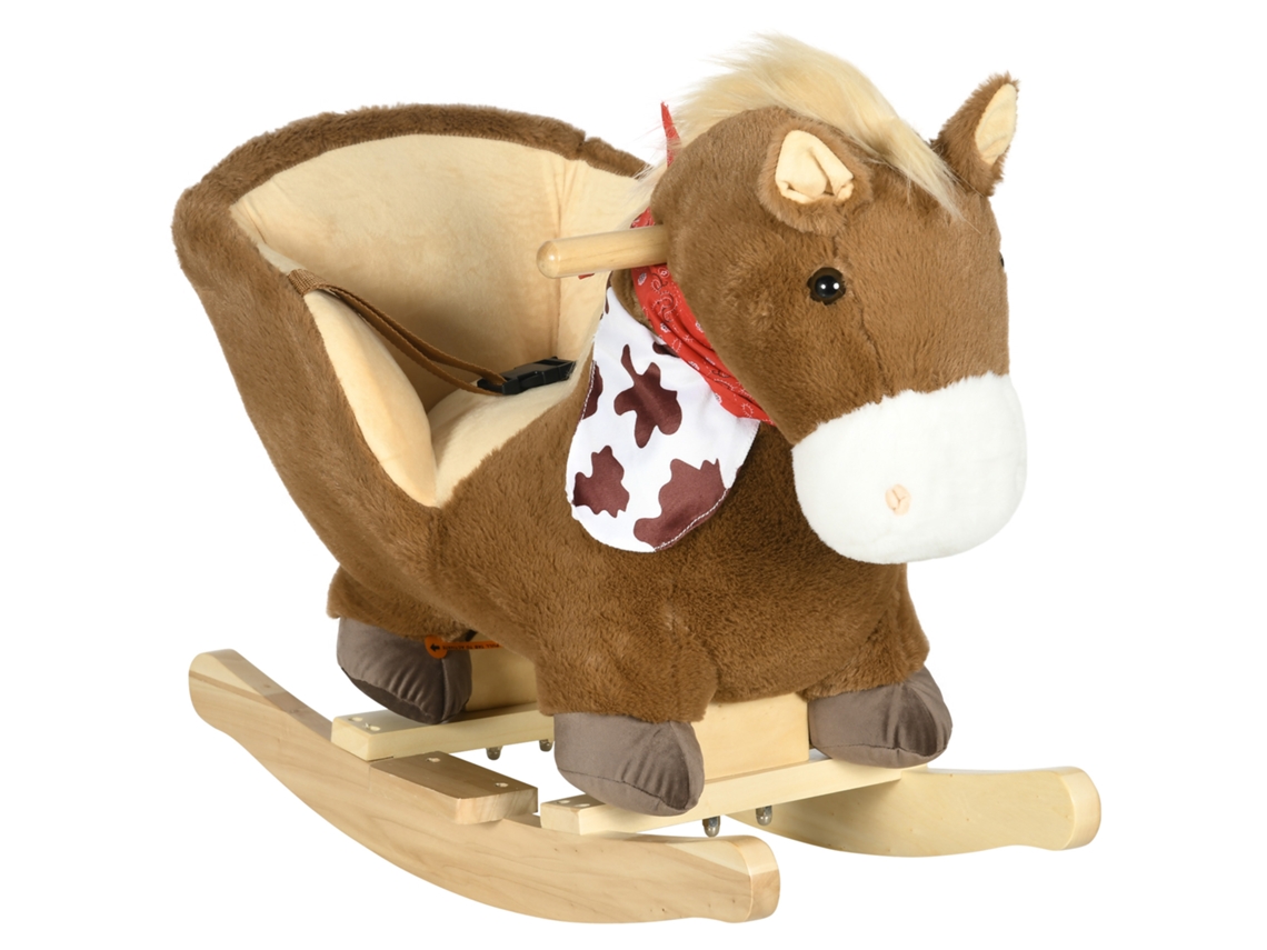 Cavalo de Balanço Infantil com Sons de Animais Cinto de Segurança, Guidão e Apoio para os Pés, Carga 40 Kg, 60x33x50 Cm Café Ge