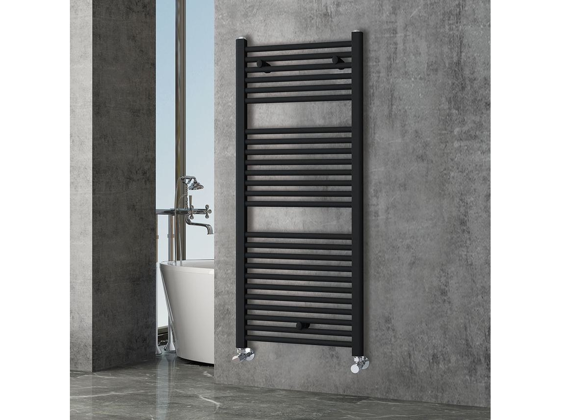 Radiador secador de toalhas 120 cm x 50 cm circuito de aquecimento acabamento preto fosco em aço