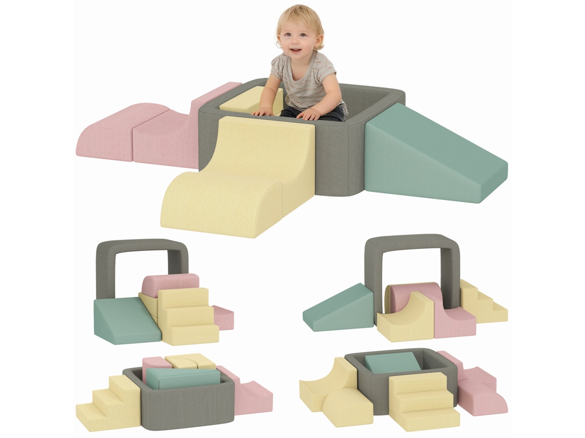 Conjunto de 7 Blocos de Espuma para Crianças com Capas de Veludo Cotelê Laváveis para Escalada e Engatinhar Multicoloridas Ge