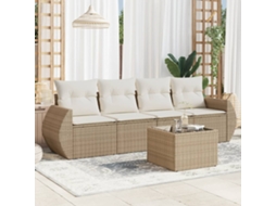 Vidaxl 5 Pcs Conjunto De Sofás P/ Jardim Com Almofadões Vime Pe Bege