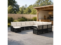 Vidaxl Conjunto De Sofá De Jardim 12 Unid. Preto E Branco Creme