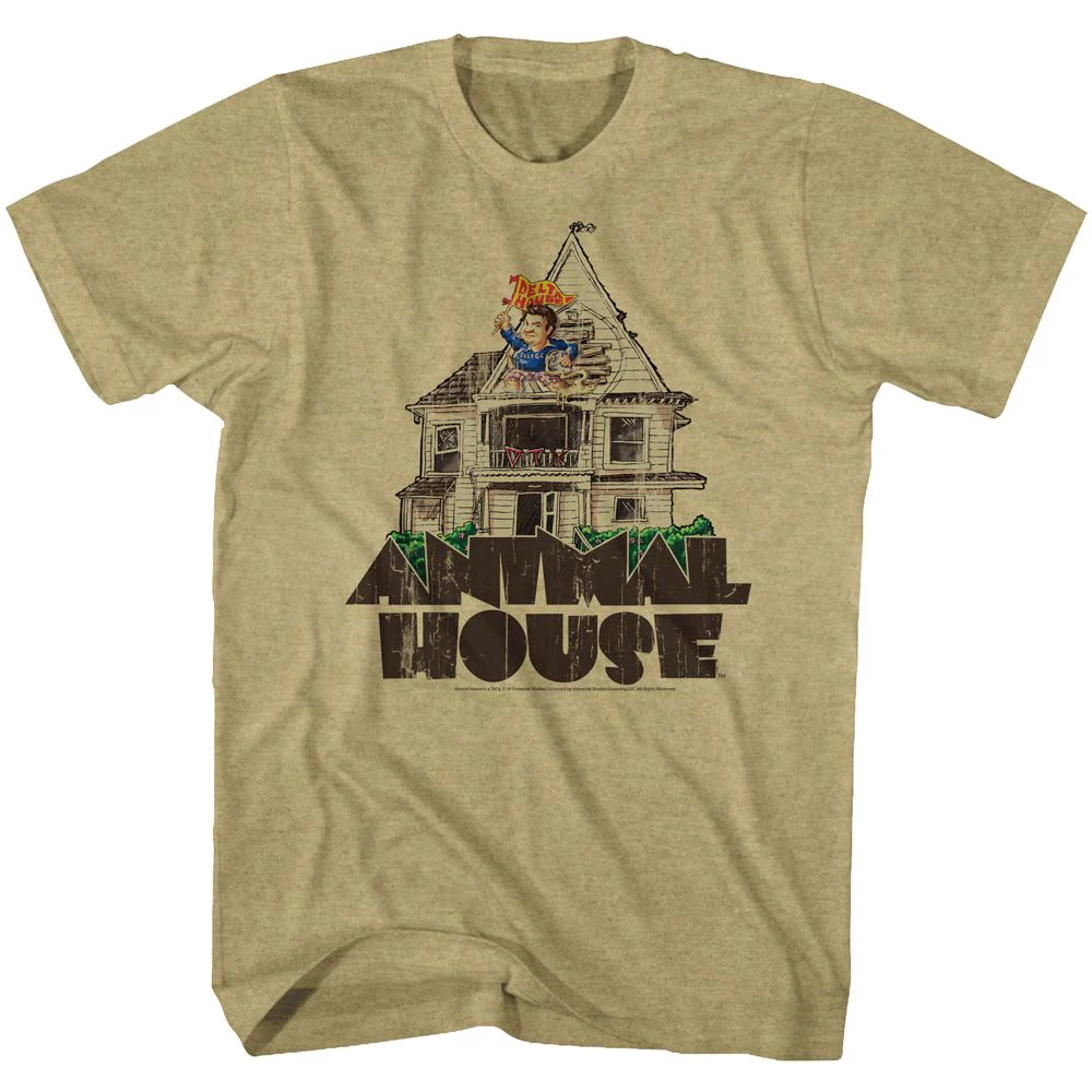 Unisex Adult T-shirt Rockinstone Animal House Movie Flag Flyer Heather Khaki Sizexl