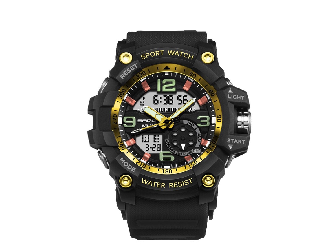 Reloj Electrónico Multifuncional Sanda Impermeable Dual Display Deportivo (oro Negro)