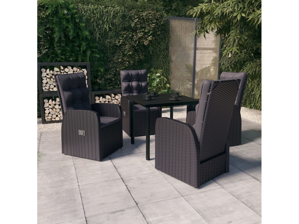 Pcs Conjunto De Jantar P/ Jardim C/ Almofadões Preto Dkd Home Decor
