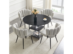 Conjunto Mesa e Cadeiras 107 Cm Mesa Redonda 2 Níveis Arrumação + 4 Cadeiras Cinza Claro Floral Tecido Texturado, Estilo Industrial Preto/cinza NOVELA
