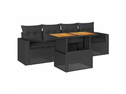 Conjunto de 5 Sofás de Jardim com Almofadões Vime Pe Preto MAISON EXCLUSIVE (5 pcs)