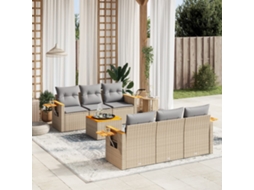 Vidaxl 7 Pcs Conjunto De Sofás P/ Jardim Com Almofadões Vime Pe Bege