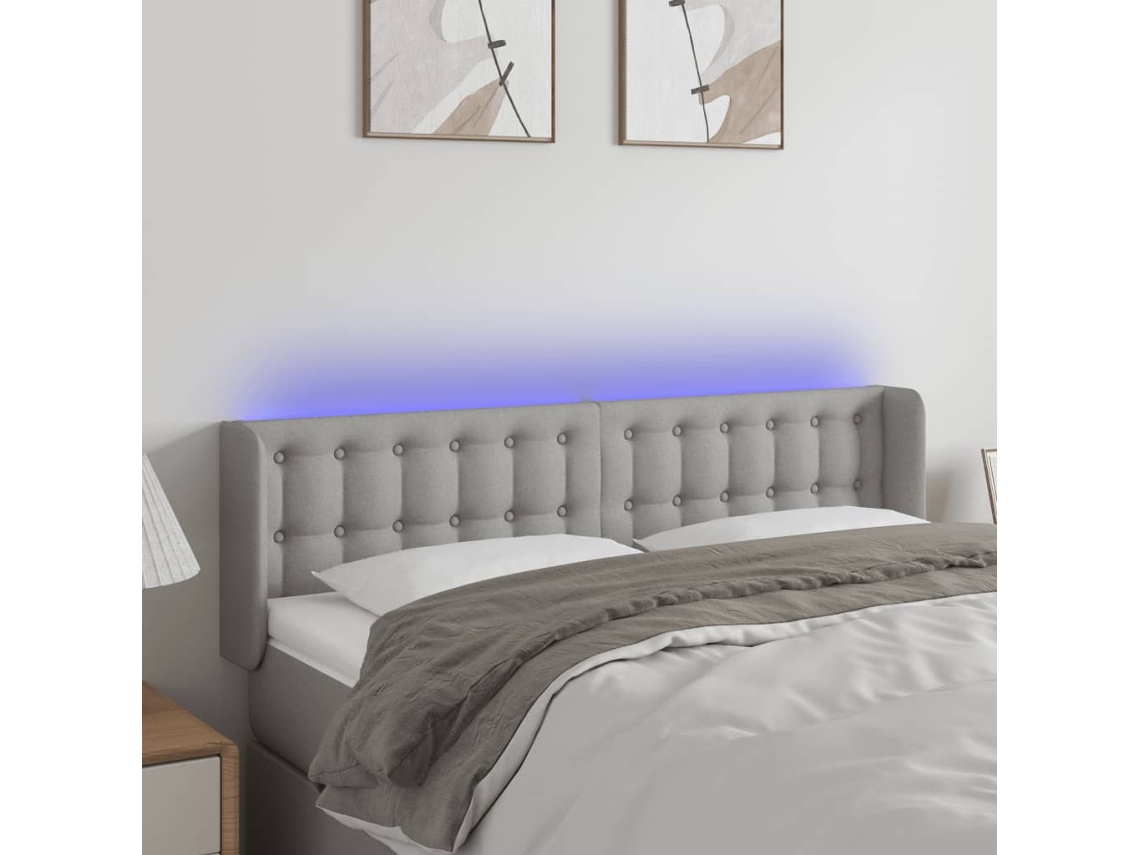 Cabeceira Cama C/ Luzes Led Tecido 147x16x78/88 Cm Cinza-claro