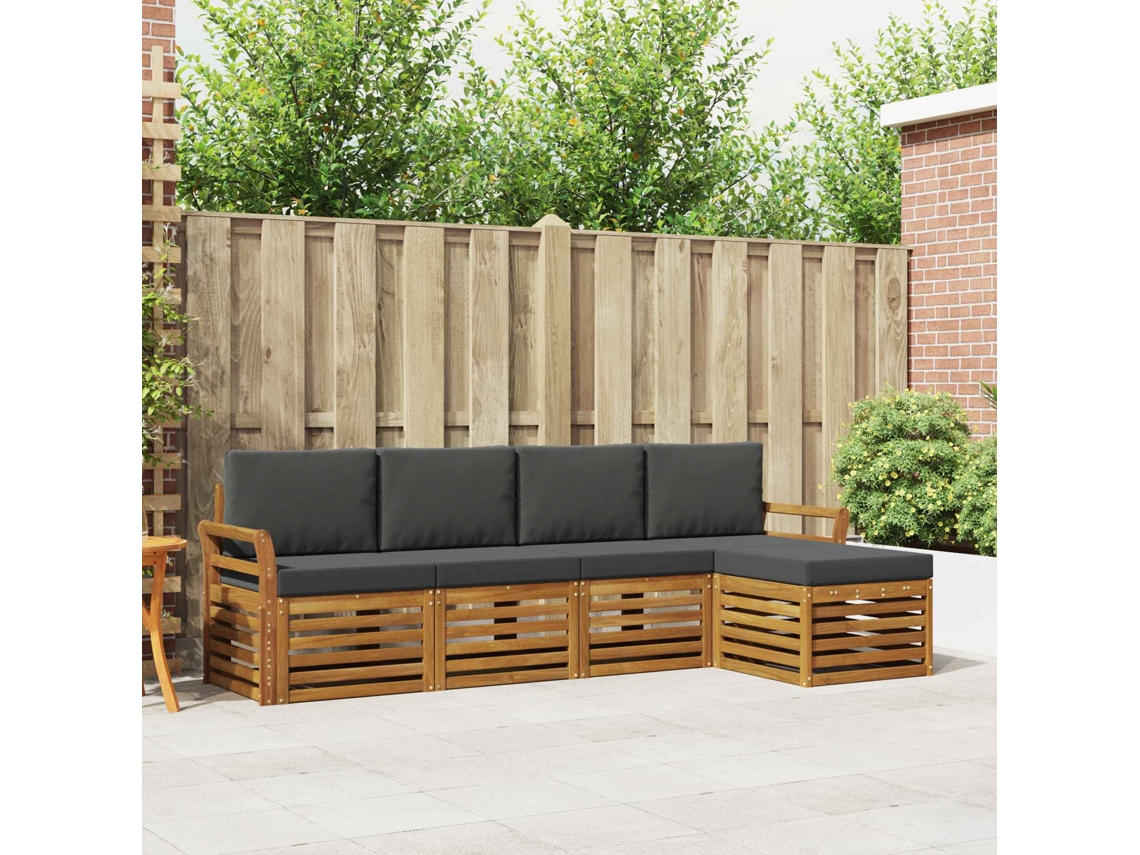 Vidaxl Conjunto De Sofás Para Exterior 5 Unid. Natural E Antracite