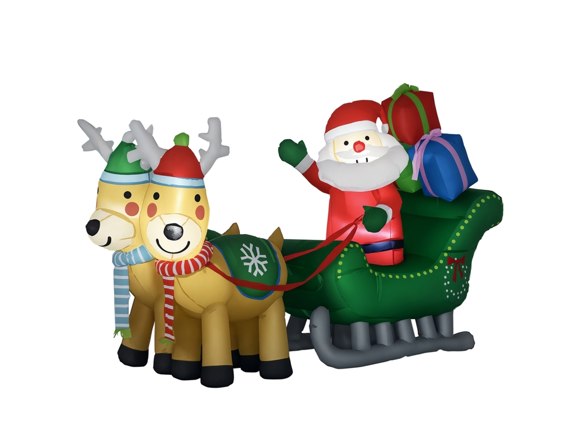 Decoração Insuflável Natal Pai Natal Trenó 2 Renas Led 210x70x125 Multicor