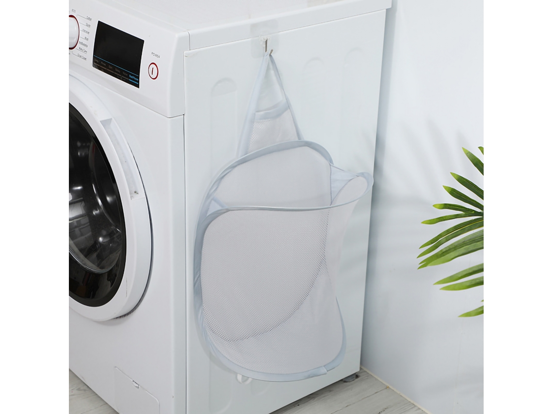 Sacola de Roupa Suja Plegável de Malha S/MARCA com Gancho Grande Capacidade Lavável para Banheiro Cinza