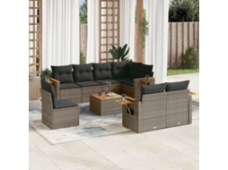 Vidaxl 9 Pcs Conjunto Sofás P/ Jardim Com Almofadões Vime Pe Cinzento