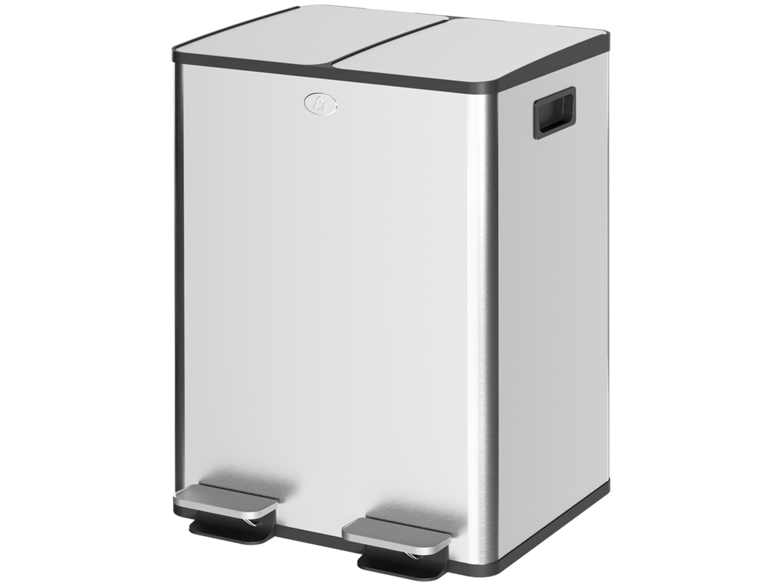 Balde De Lixo De Cozinha Com 2 Compartimentos 2x20l Pedal Tampa De Fechamento Suave E Cubo Amovível Prata