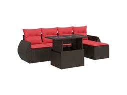Conjunto 6 Sofás Jardim C/ Almofadões Vime Vidaxl Pe/acácia Castanho