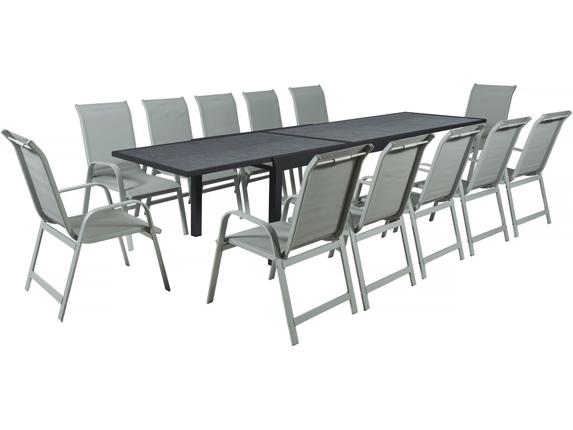 Conjunto De Jantar De Jardim ''lagos'' - 200/320 X 105 X 76 Cm - 12 Cadeiras - Cinza Claro