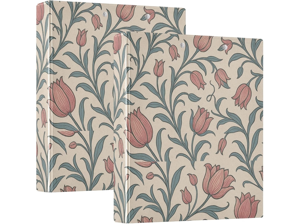 William Morris Papel De Parede Tulipa 1 Material Escolar 2 polegadas, Pasta 3 Argolas Com Bolsas, Pacote Com 1 2 Pastas