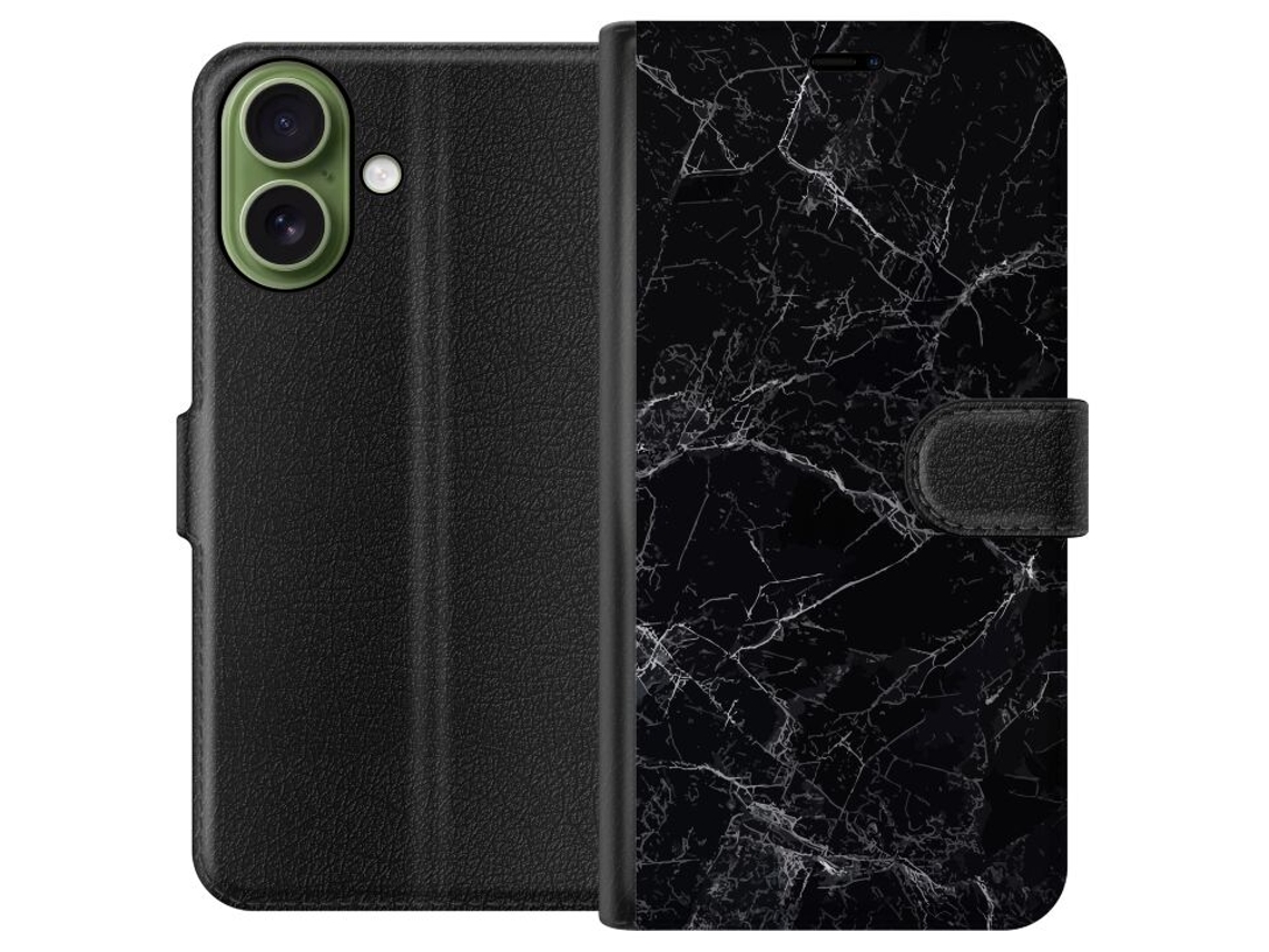Capa Carteira Compatível Com Apple Iphone 17, Cor Preta Marmorizada.