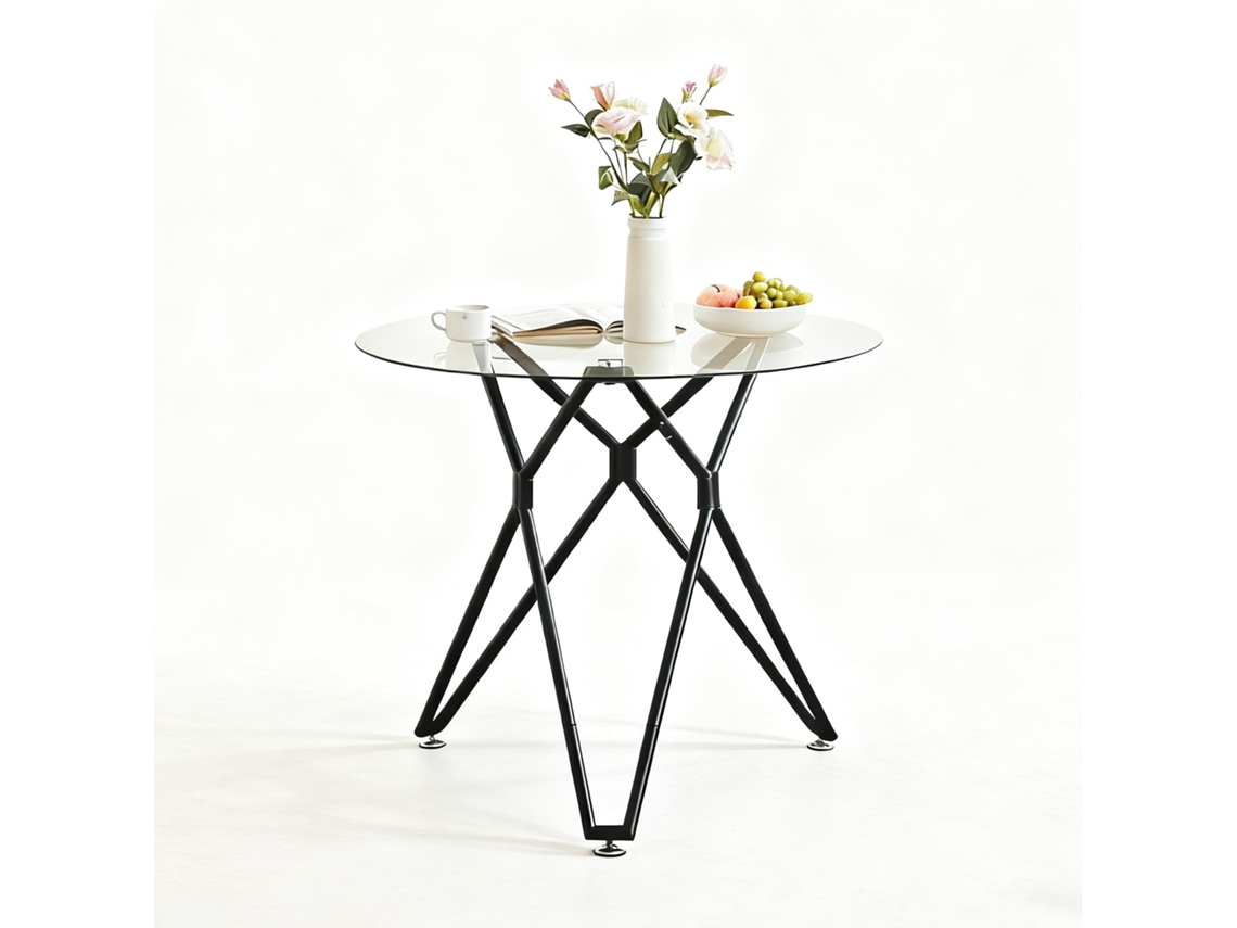 Mesa De Jantar Redonda Vidro Temperado 90cm, 1-4 Pessoas, Metal, Preto, Economiza Espaço-mh