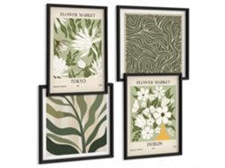 Composição De Quadros Motivos Vegetais Modernos Espelharte (4 Peças)