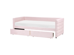 Cama Con Almacenaje Beliani Marray De Terciopelo Rosa 98x214x70