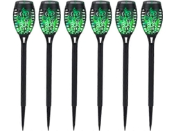 Conjunto de 6 luminárias solares externas Brilvibera com 12 LEDs, baixo consumo de energia, luz verde intermitente, classificação IP65 de resistência à água e proteção contra intempéries.