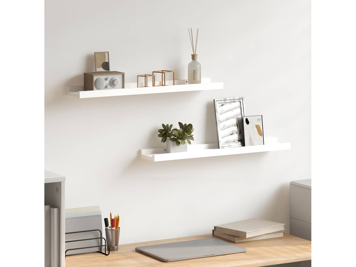 Vidaxl Unidade De Prateleiras Com Rebordo 2 Pcs 60x9x3 Cm Mdf Branco