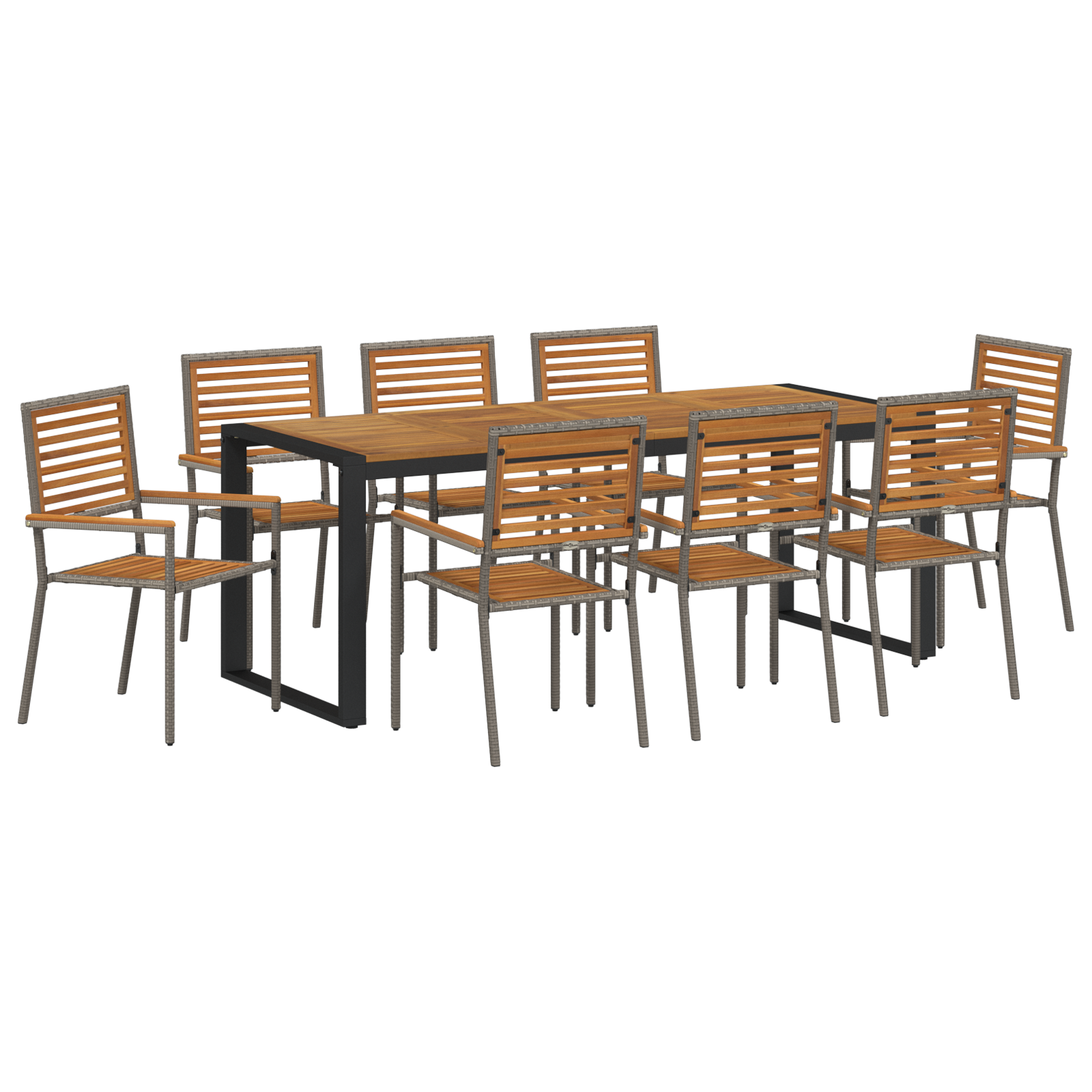 Conjunto 9 Conjunto De Jantar Para Jardim Vidaxl Cinzento Vime Pe (200 X 80 X 75 Cm)