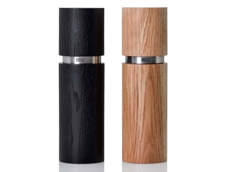 Conjunto Adhoc De Moinhos De Sal E Pimenta Textura Antiga Grande, Moinho De Especiarias, Sablé, Madeira Aço Inox, 20 Cm, Mp47