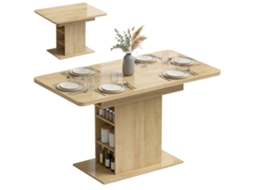 Mesa de jantar retangular extensível para 4 a 6 pessoas madeira natural 110 130 Cm com 6 prateleiras S/MARCA