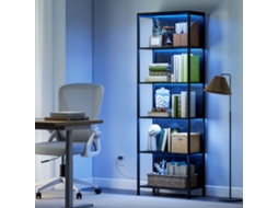 Bücherregal Mit 5 Ebenen Standregal Mit Led-beleuchtung, 7 Lichtfarben, Für Wohnzimmer, 60 X 30 X 179 Cm Schwarz