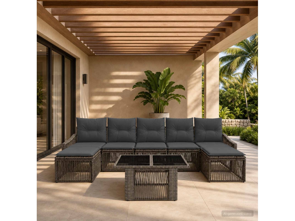 Vidaxl Conjunto De Sofá De Jardim 8 Unid. Cinza E Cinza Escuro Vime Pe