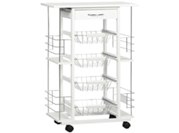 Carrinho de Cozinha Madeira de Pino, Azulejo e Metal Cor Branco 57x37x83 cm Homcom